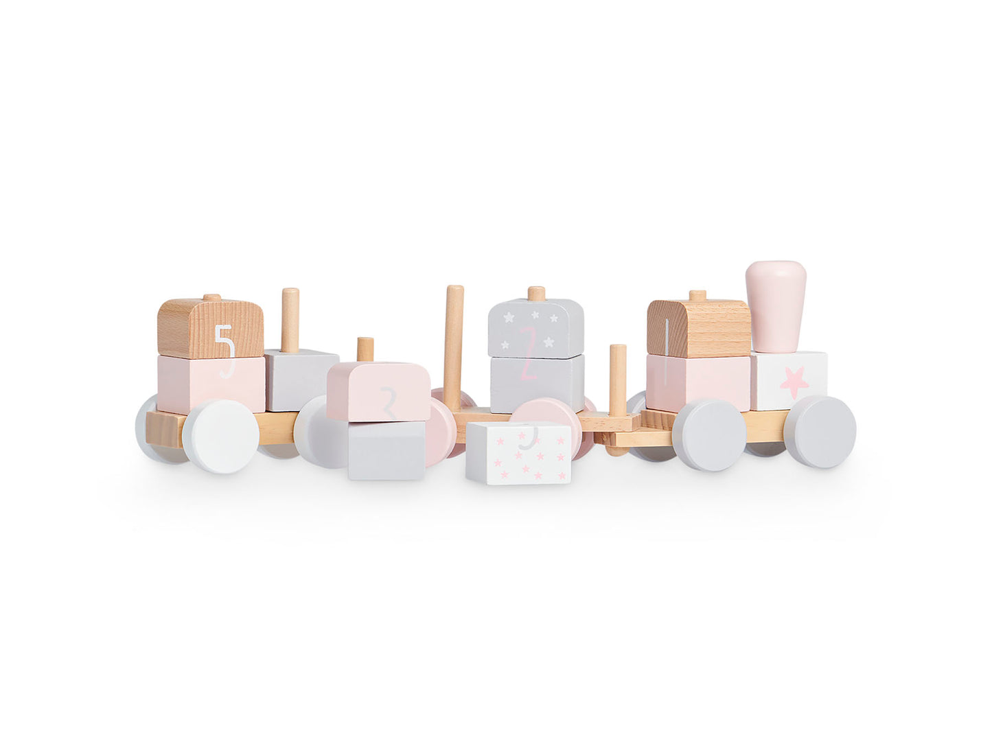 Houten speelgoedtrein white/pink