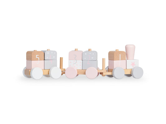 Houten speelgoedtrein white/pink